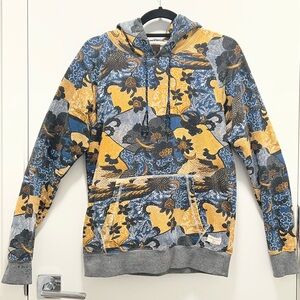 Scotch & Soda Blue and Gold Floral Wave Patterned Hoodie